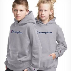 BIG KIDS' PULLOVER HOODIE, SCRIPT LOGO grey steel light